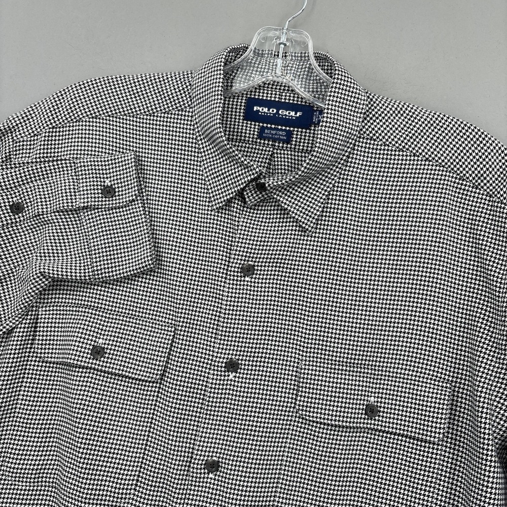 Vintage Polo Ralph Lauren Shirt Mens XL Black Houndstooth Golf Benford Button Up
